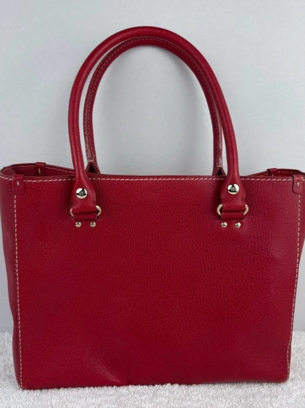kate spade Red Pebbled Leather Structured Tote with Gold Accents